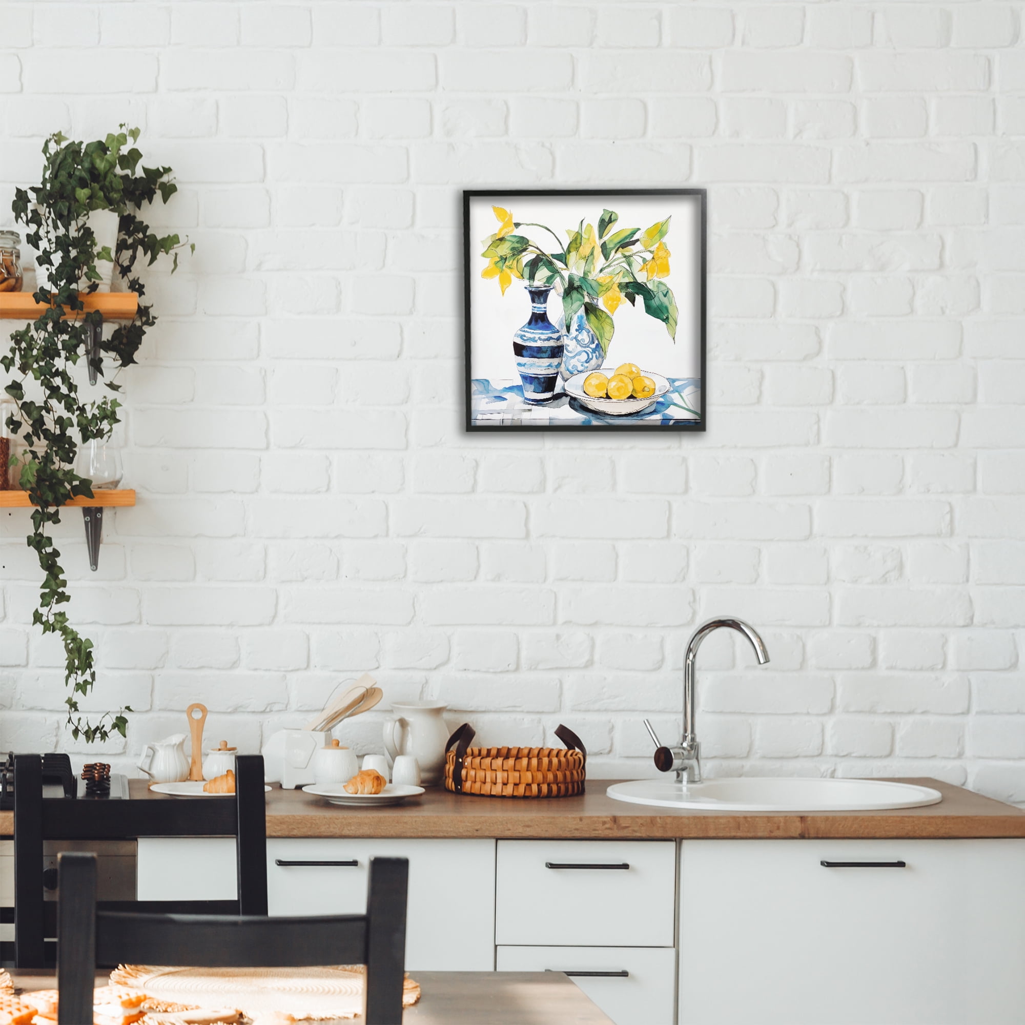 Stupell Industries Lemons & Leaves Table Setting Black Framed Giclee Art, design by Ray Powers