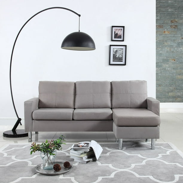 Modern Small Space Configurable Couch In Soft Microfiber Upholstery Grey Walmart Com Walmart Com