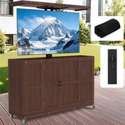HABUTWAY Outdoor Motorized TV Lift Cabinet 15.35” Solid Wood for 32-65” TVs, Weatherproof Rolling TV Stand with Remote, Patio Backyard Poolside TV Cabinet on Wheels