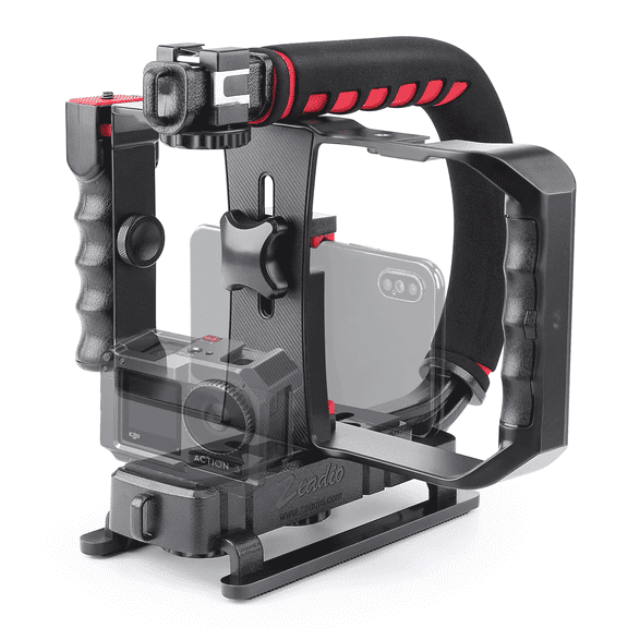 Zeadio Handheld Camera Stabilizer with Smartphone Grip, Compatible with DSLR, Camcorders, Action Cameras, Smartphones