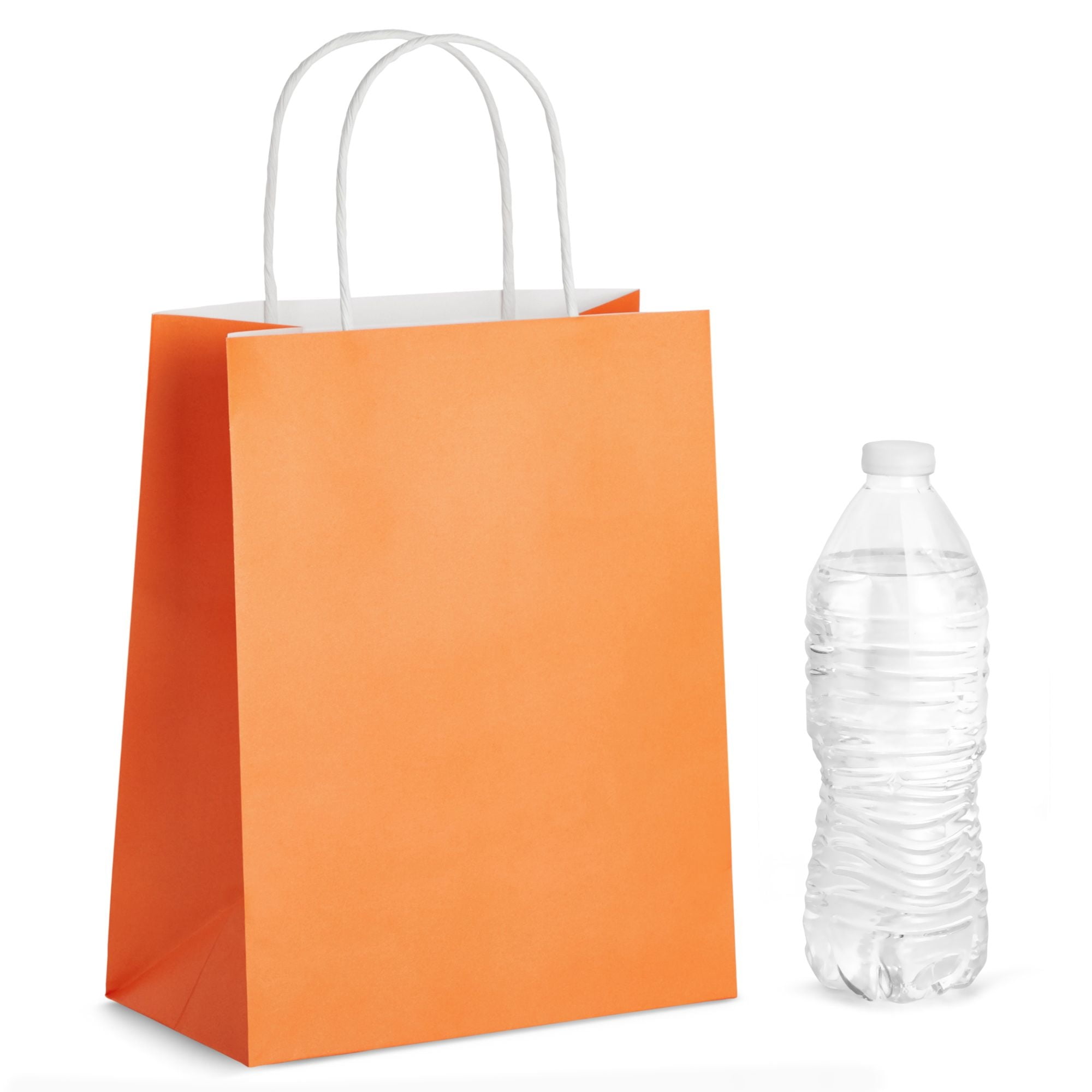 25 Pack Orange Gift Bags with Handles Medium Size Paper Bags for Birthday Wedding Retail 8x3.9x10 In