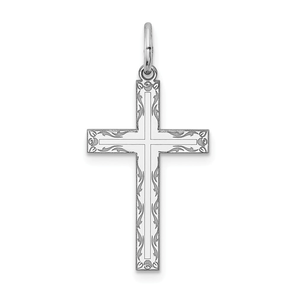 Sterling Silver Sterling Silver Rhodium-plated Laser Designed Cross Pendant