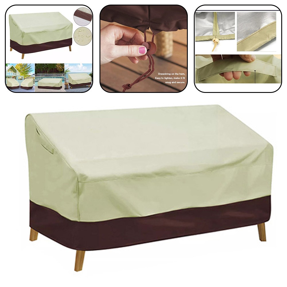 2-3 Seater Patio Sofa Cover, Waterproof Outdoor Deep Sofa Cover, Lawn Patio Furniture Covers with Air Vent, Beige & Brown 88" W x 33" D x 33" H