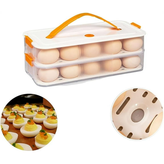 NOGIS Deviled Egg Containers with Lid, Clear Storage Egg Platter for Devil Egg, Deviled Egg Tray Carrier with Handle, Deviled Egg Carrier Tray Stackable Portable Egg Holder for Party Picnic