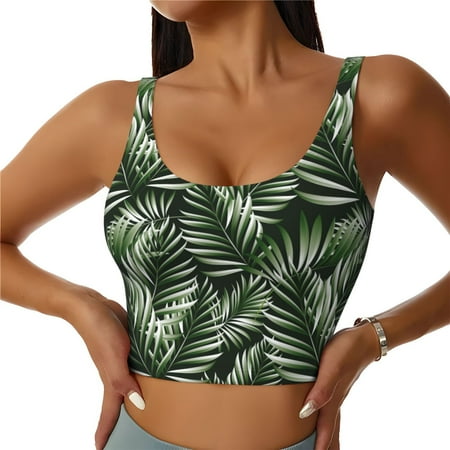 Jgfou Tropical Palm Leaves1 Print Womens Sports Bra - Padded Workout Sports Bras Crop Tank Top