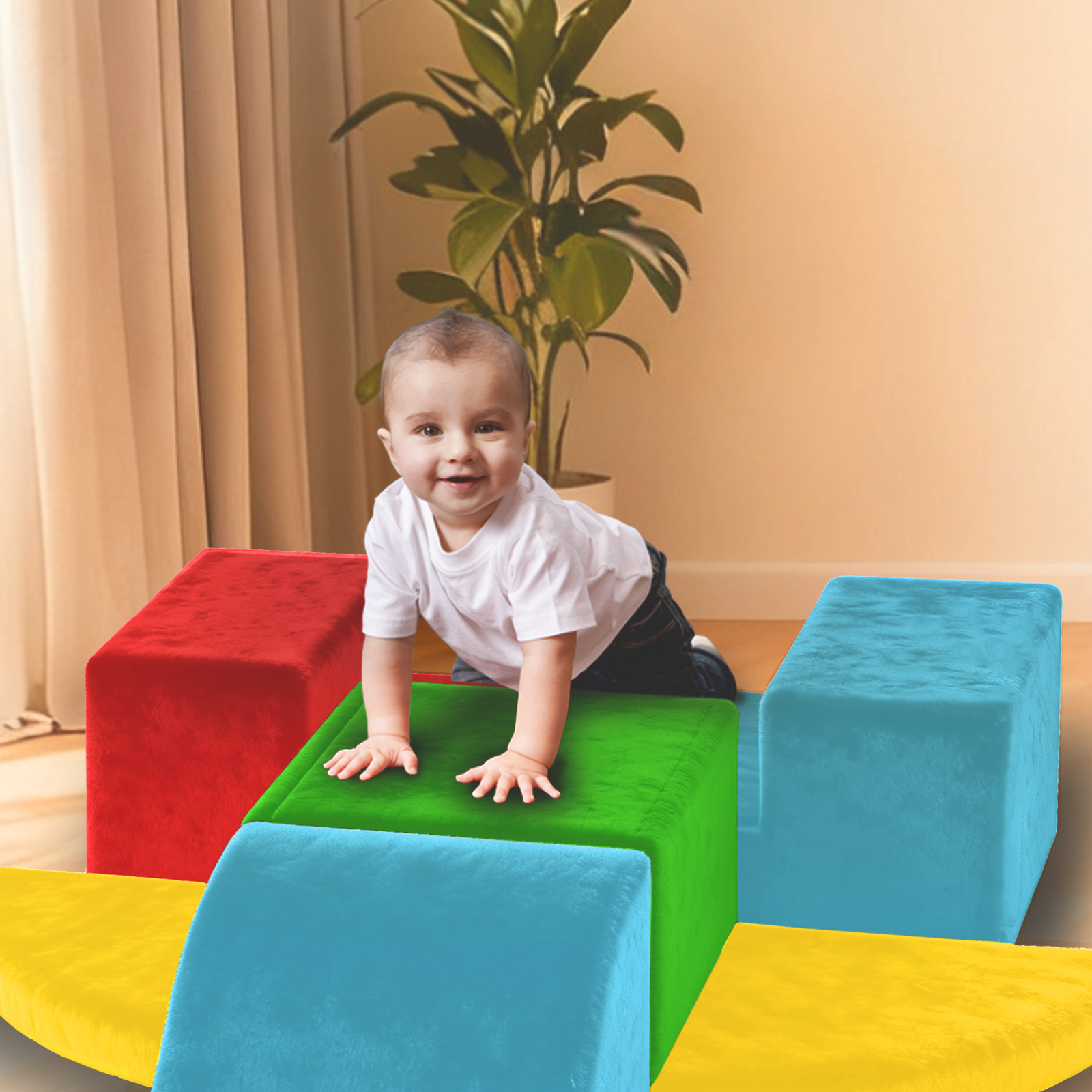 G TALECO GEAR Climbing Toys for Toddlers, 7 Pieces Indoor Baby Foam Blocks Soft Play Set with PU Leather, Kids Climb and Crawl Sliding Activity Structure Gym Playground Climber