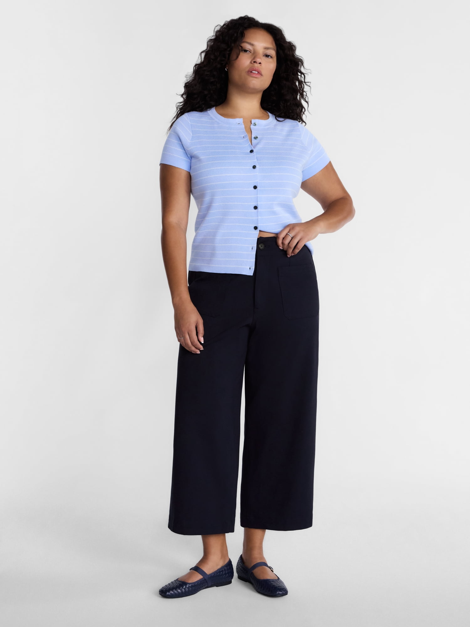 Terra & Sky Women’s Plus Cropped Wide Leg Ponte Pants, 26” Inseam, Sizes 16W-26W