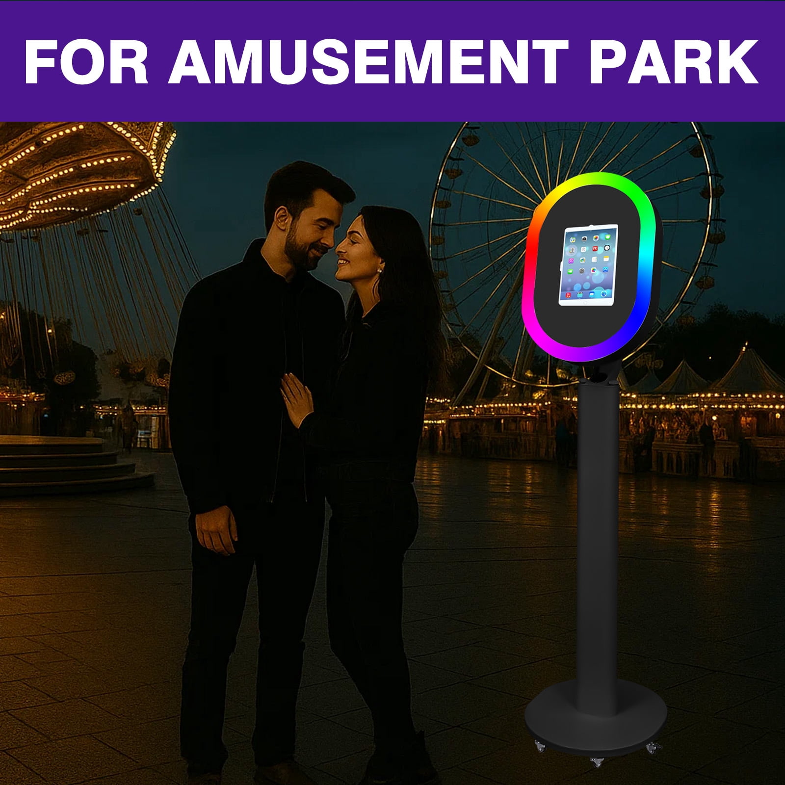 Portable iPad Photo Booth Stand with RGB Ring Light - Compatible with 10.2" to 13" iPad Pro/Air, Party Selfie Station for Weddings & Corporate Events (Black)​