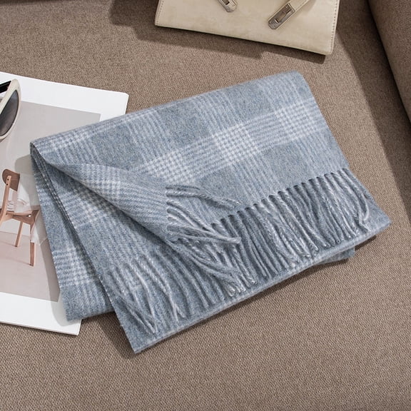 Nvzi 1 piece of winter scarf, Light Blue women's long checkered scarf, rural winter blanket shawl, cold weather scarf and women's winter fashion accessory, 70.87 × 11.81IN
