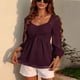thumbnail image 1 of Tops Con Cuello En V Para Mujer, Blusa De Manga Larga De Material De Gasa Con Estampado De Puntos Elásticos Encantadores Para Vacaciones En La Oficina, 1 of 6