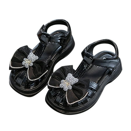 

HMOONORY Big Kids Girl Sandals Summer Mesh Bow Closed Head Princess Shoes Daily with Dresses