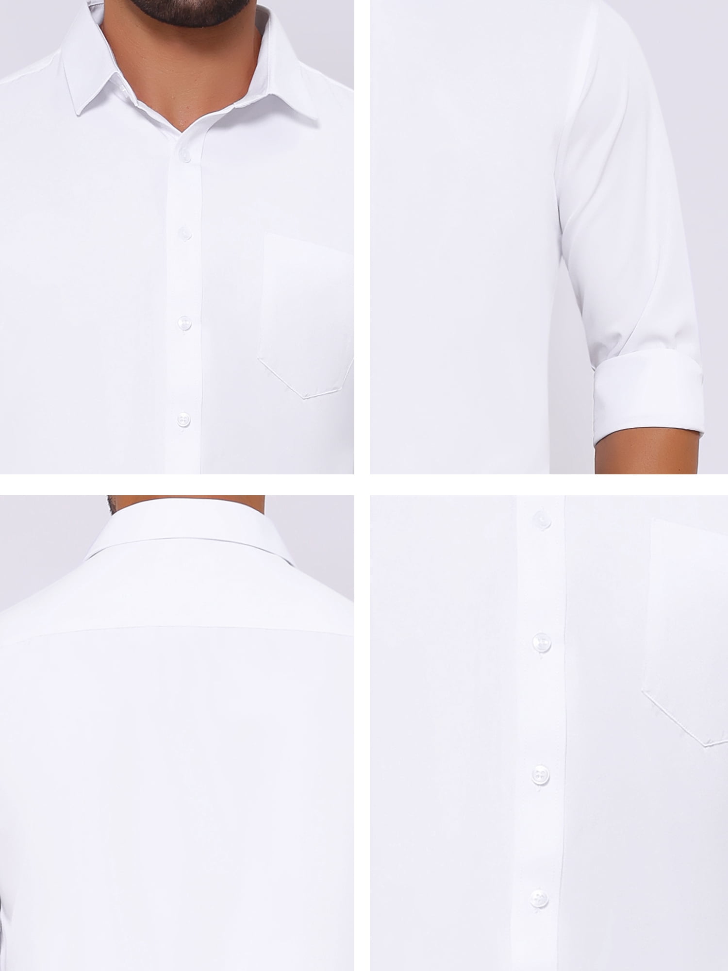 DARING DIVA Men's Point Collar Button Long Sleeve Business Shirts L White