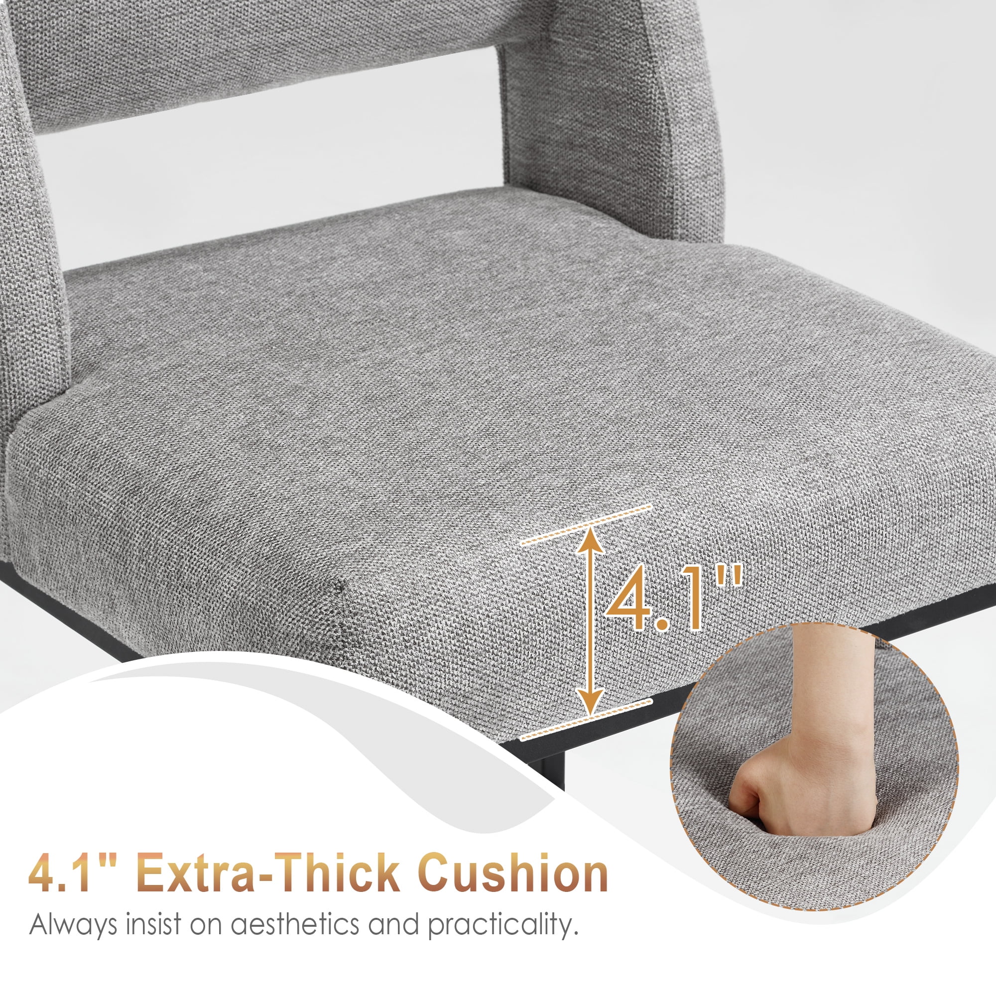 Zesthouse 18.3" Linen Dining Chairs Set of 2, Extra Thick Upholstered Side Chair with High Back and Metal Legs, Modern Armless Kitchen Chairs for Dining Room, Gray
