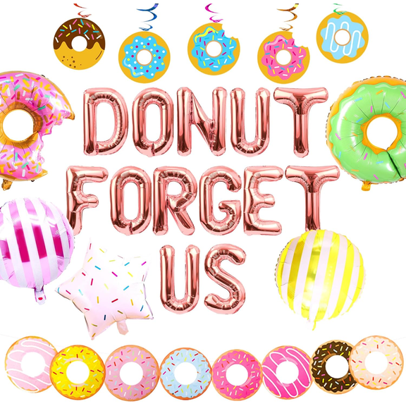 25 PCS Donut Forget Us Party Decoration Going Away Decor Farewell Decor Career Change Bachelorette Retirement Party Decorations Supplies Rose Gold