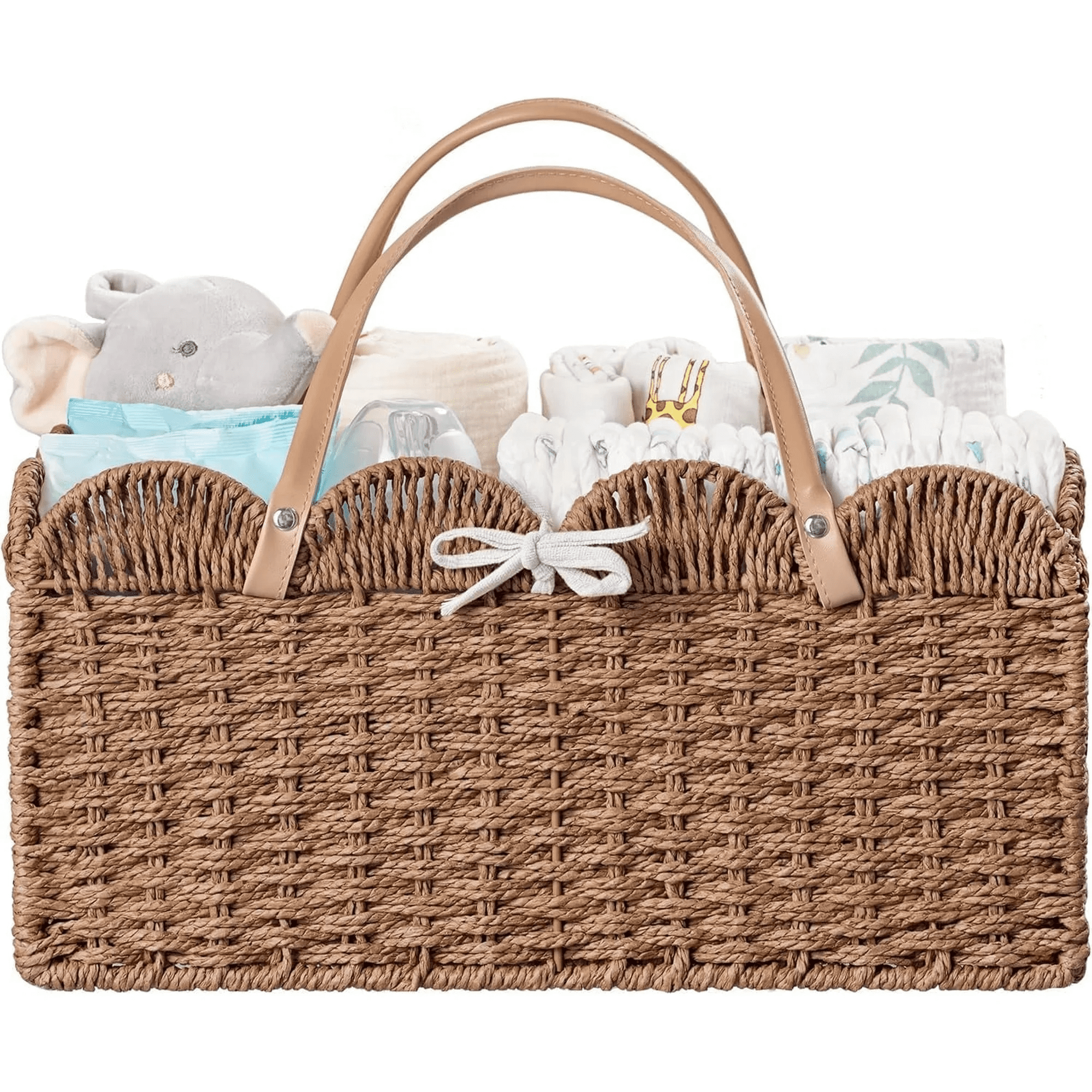 Baby Diaper Caddy Organizer- Woven Paper Rope Storage Baskets Diapers Nursery Bin with Removable Divider for Baby Shower, Newborn Gifts Must Haves