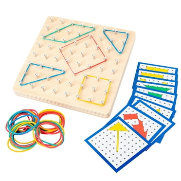 Wooden Geoboard Montessori Toys - Wood Geo Board Manipulative Math Geoboards for 4 5 6 year old Kids with 30pcs Pattern Cards 50 Rubber Bands,Peg Board Puzzles Easter Basket Stuffers for Kids