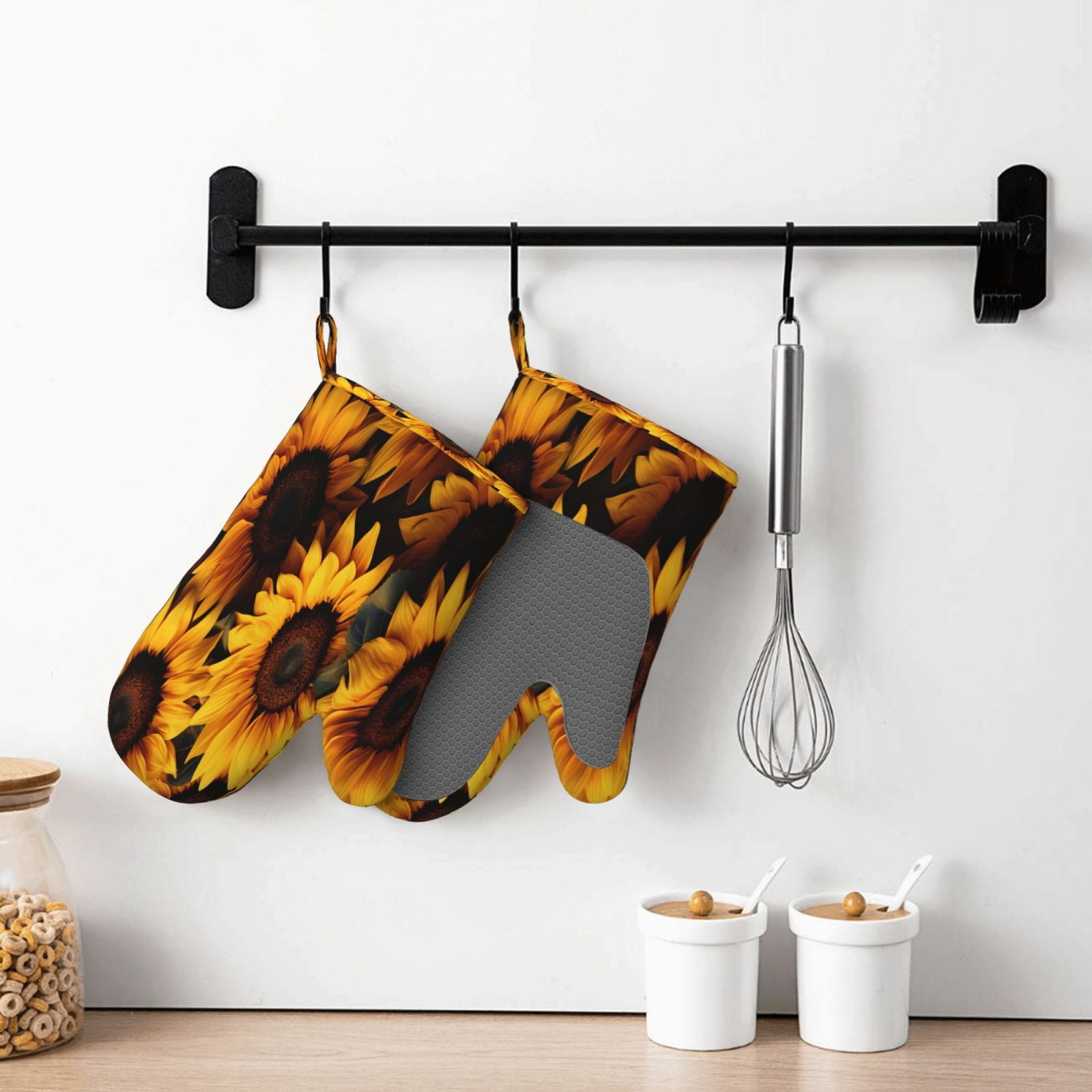 Hirioo Vibrant Sunflower Blooms for Silicone Oven Mitts for BBQ, Baking, Cooking, Set of 2, Heat Resistant 260℃, Non-Slip Kitchen Essentials