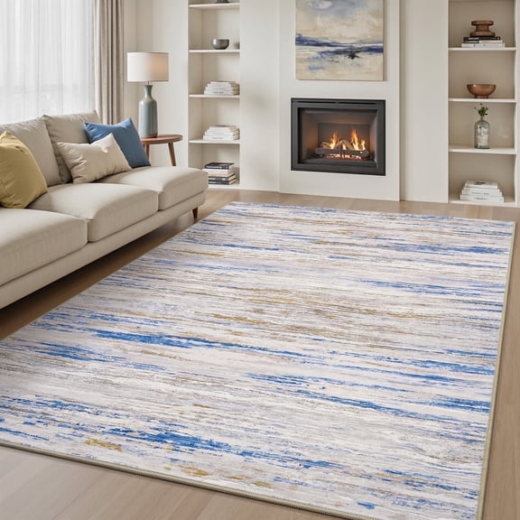 VUNATE 4'x6' Area Rugs for Living Room Abstract Washable Modern Carpet Non Slip Soft Indoor Throw Rug for Bedroom Dining Room Blue