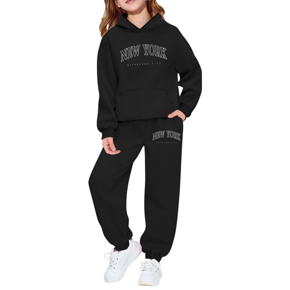 LRen Girl Outfit Sets,Girls Fall Outfits Size 10 Long Sleeve Cute Relaxed Fit Hoodie Sweatshirts and Jogger Sweatpant Set Fall Winter Kid Boys' Clothing Sets