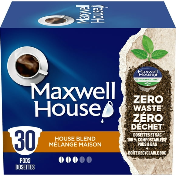 Maxwell House House Blend Coffee 100% Compostable K Cup Coffee Pods, 30 Pods, 292g