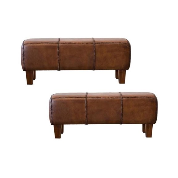 Home Square 2 Piece Genuine Leather Bench Set in Espresso Brown