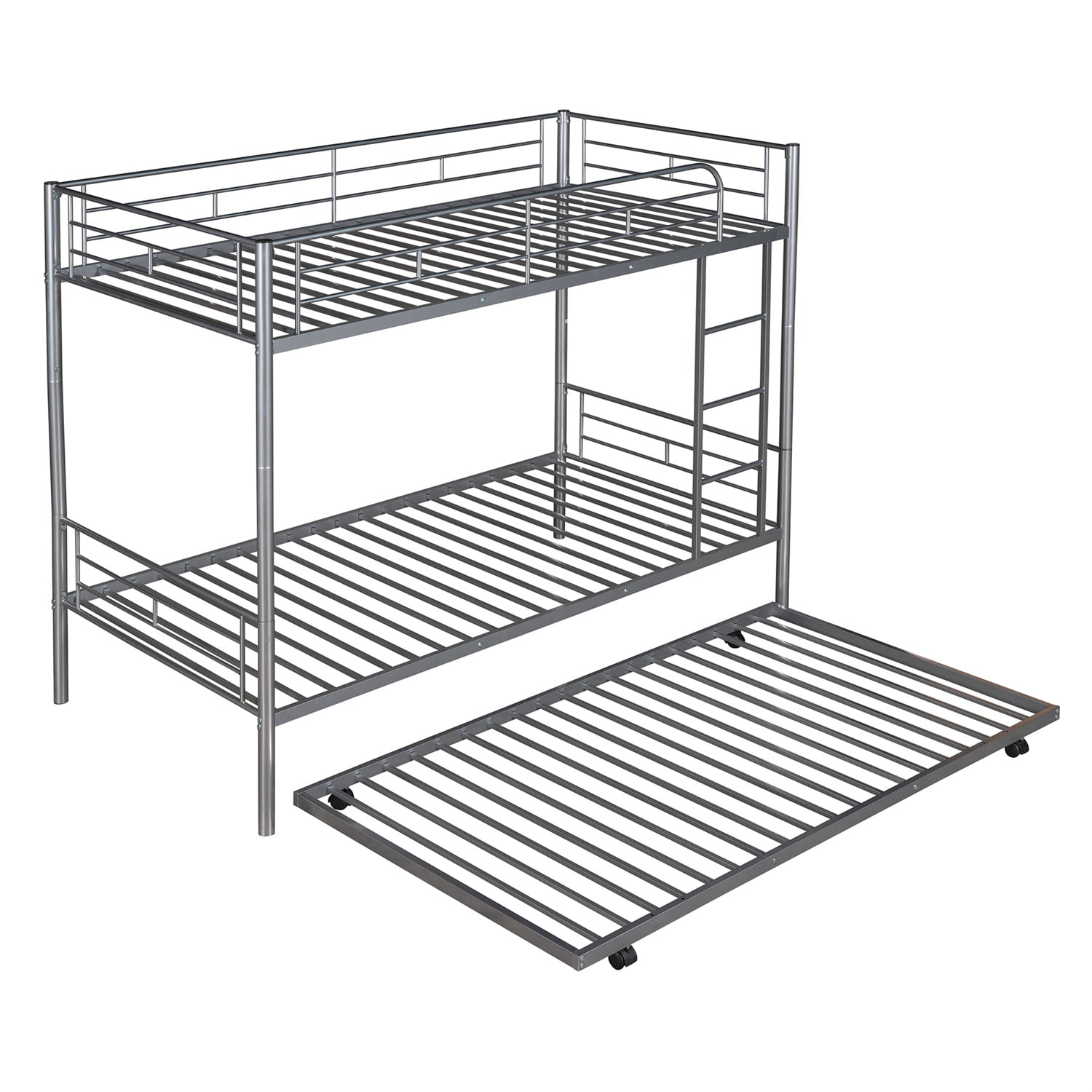 Kadyn Metal Bunk Bed, Twin-Over-Twin Bed with Trundle, Can be Divided into two beds, Modern Bunk Bed Frame for Juniors, Silver