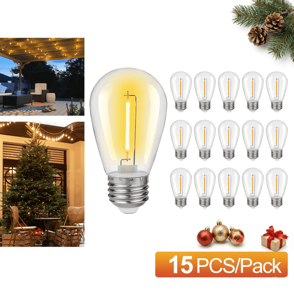 YIMIEMIT 15 Pack S14 LED Bulbs, Warm White Shatterproof Waterproof E26 Base, Vintage Edison Replacement Bulbs for Patio Outdoor String Lights