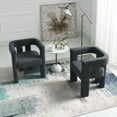 thumbnail image 3 of Charcoal Modern Bouclé Accent Chairs, Set of 2, Fully Upholstered Minimalist Side Chairs, 3 of 13