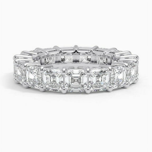 Golden Jewelry 1 Ct Asscher Cut Moissanite Solitaire Ring for Women - 14K White Gold Plated Wedding Anniversary Ring - Eternity Band Wedding Anniversary for Her - 60th Wedding Anniversary Gift