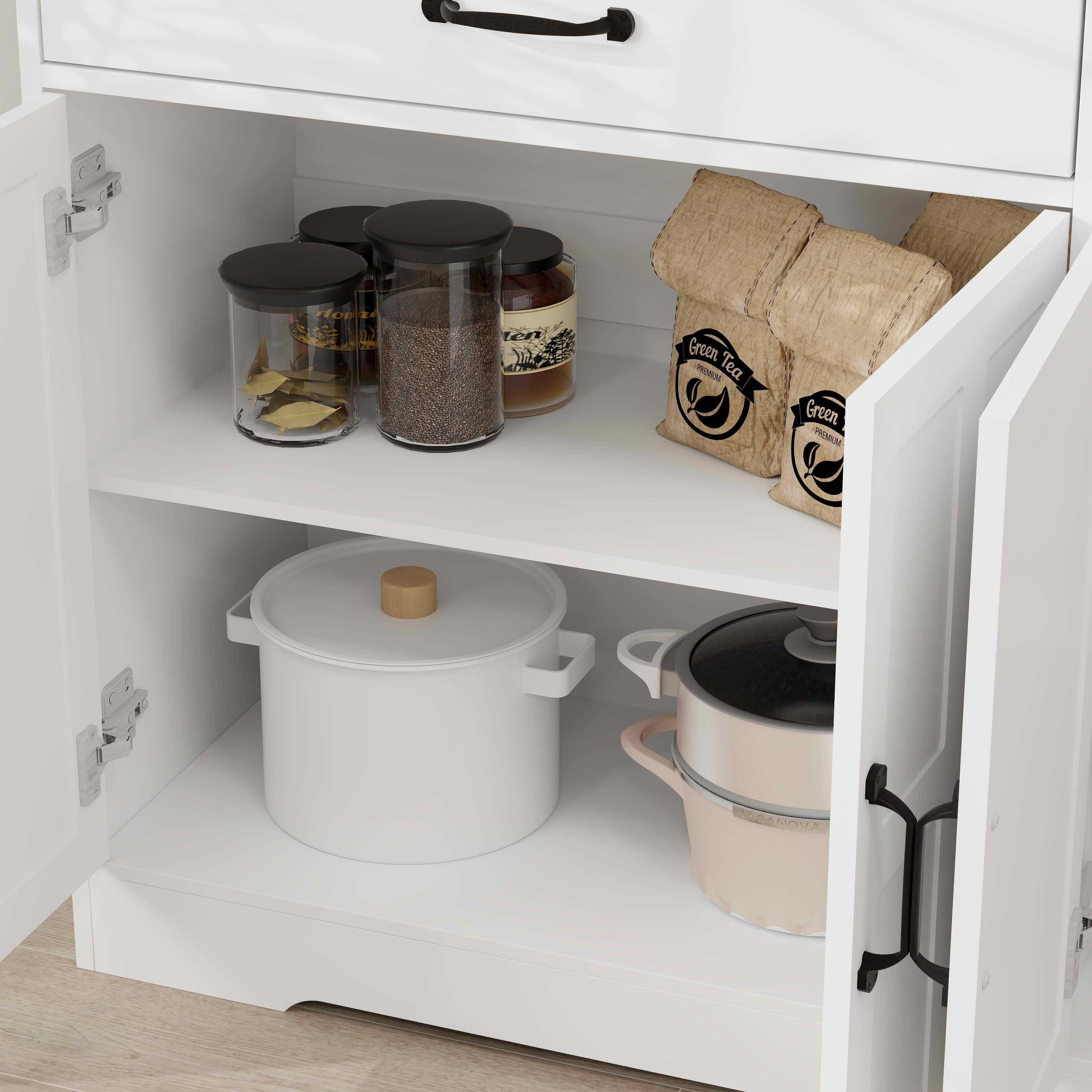 MAYEERTY 55.91-Inch Large Farmhouse Buffet Cabinet, Storage Sideboard with 2 Drawers 4 Doors for Kitchen Dining Room White