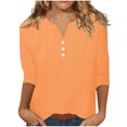 thumbnail image 3 of DDAPJ pyju 3/4 Sleeve Womens Cotton Linen Tops Dressy Casual Henley Shirt Loose Fit Mid-length Pullover Blouse Birthday Gifts Orange XXL, 3 of 7