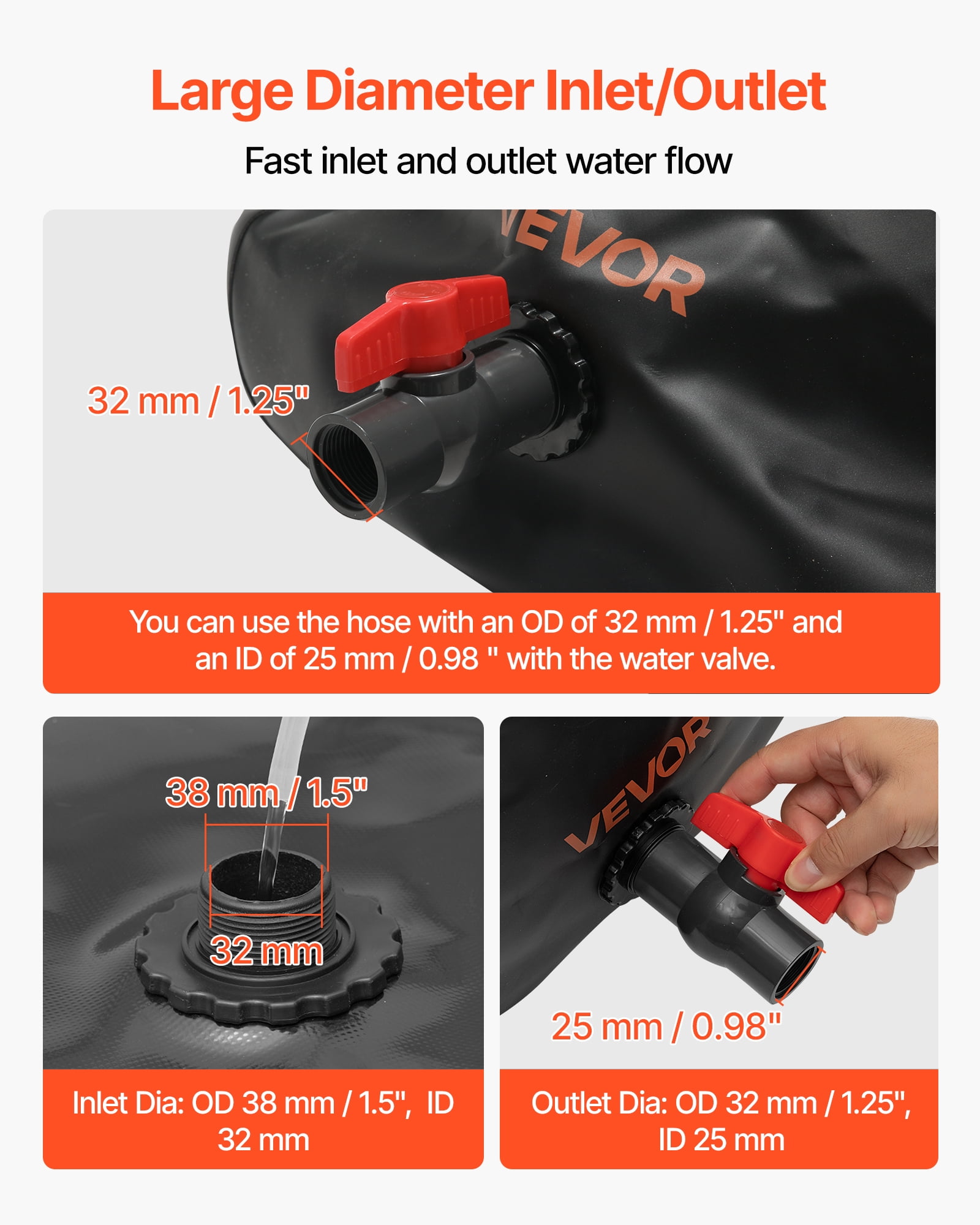 VEVOR Water Storage Bladder, 63.4 Gallon (240L) Water Storage Container Tank, 1000D PVC Large Capacity Soft Bag Bladder, Collapsible Portable for Garden Irrigation,Camping,RVs,Emergency Use - Black