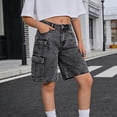 thumbnail image 2 of Nilvkv Girls Jean Shorts, Jean Shorts for Girls, Stretchy High Waist Denim Cargo Bermuda Shorts Zip Fly Button Closure Summer Gray 15-16 Years, 2 of 6