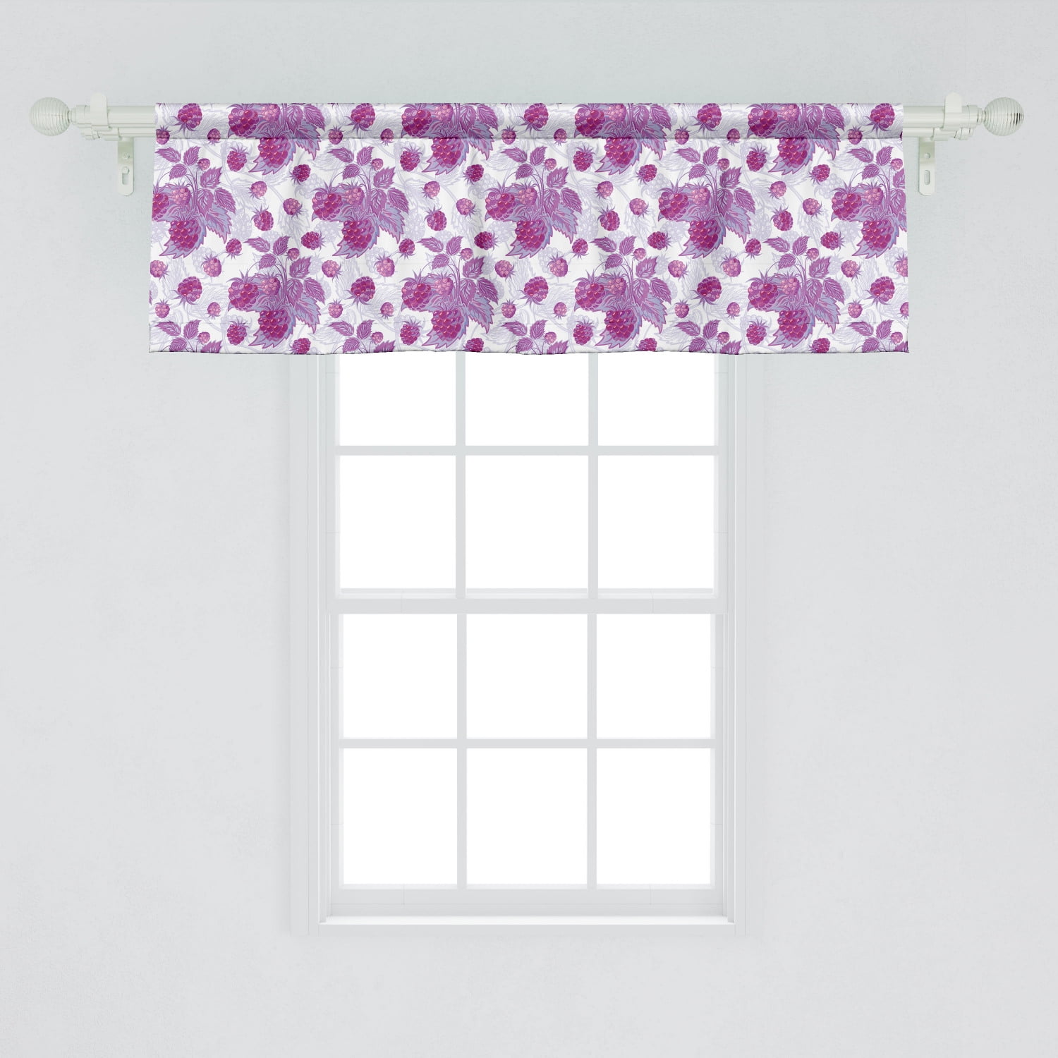 Mauve Window Valance, Vibrant Raspberries Branches Leaves Freshening