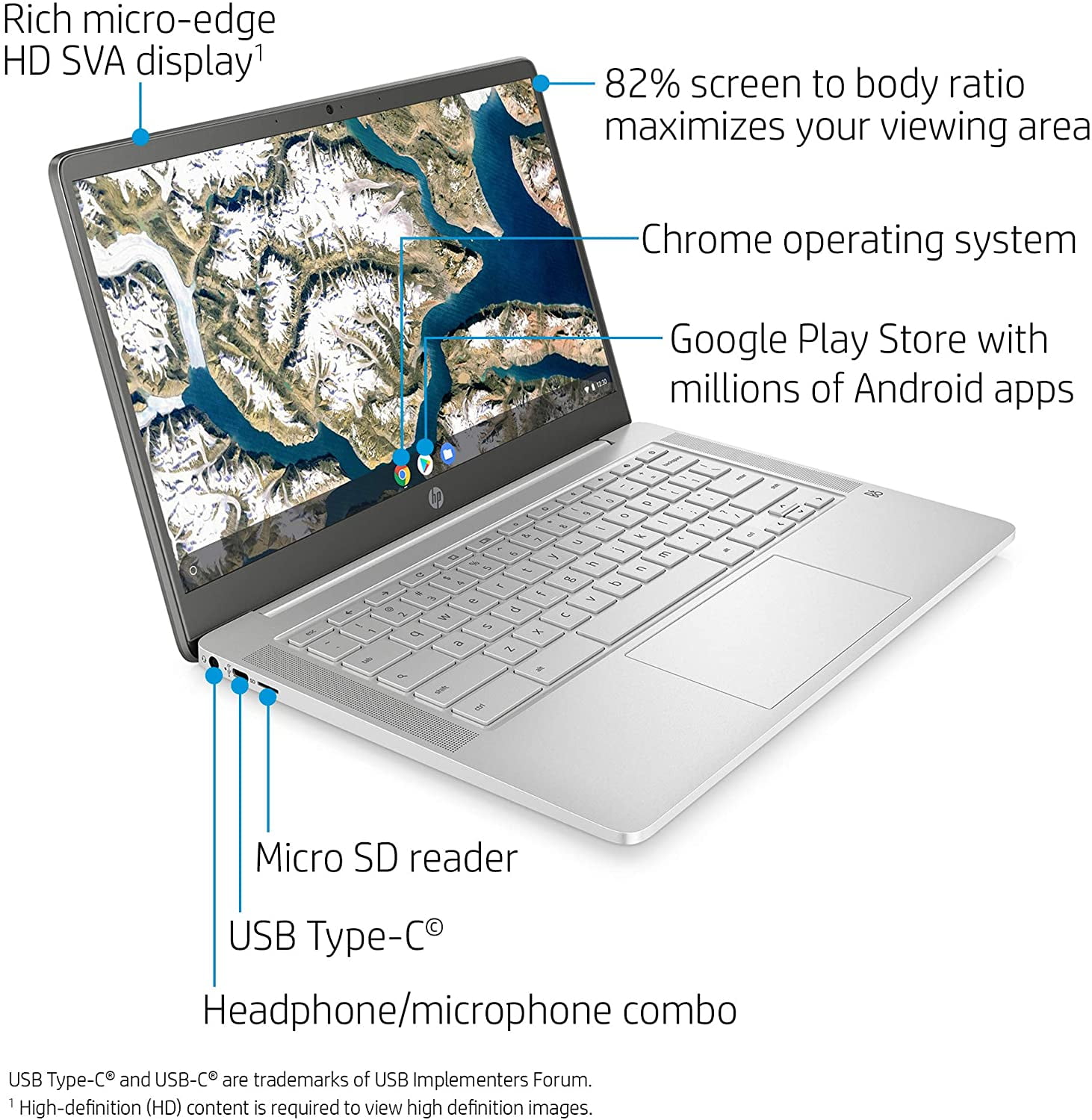 HP Chromebook 14-Inch HD Laptop, Intel Celeron N4000, 4 GB RAM, 32 GB eMMC,  Chrome (14a-na0020nr, Ceramic White)