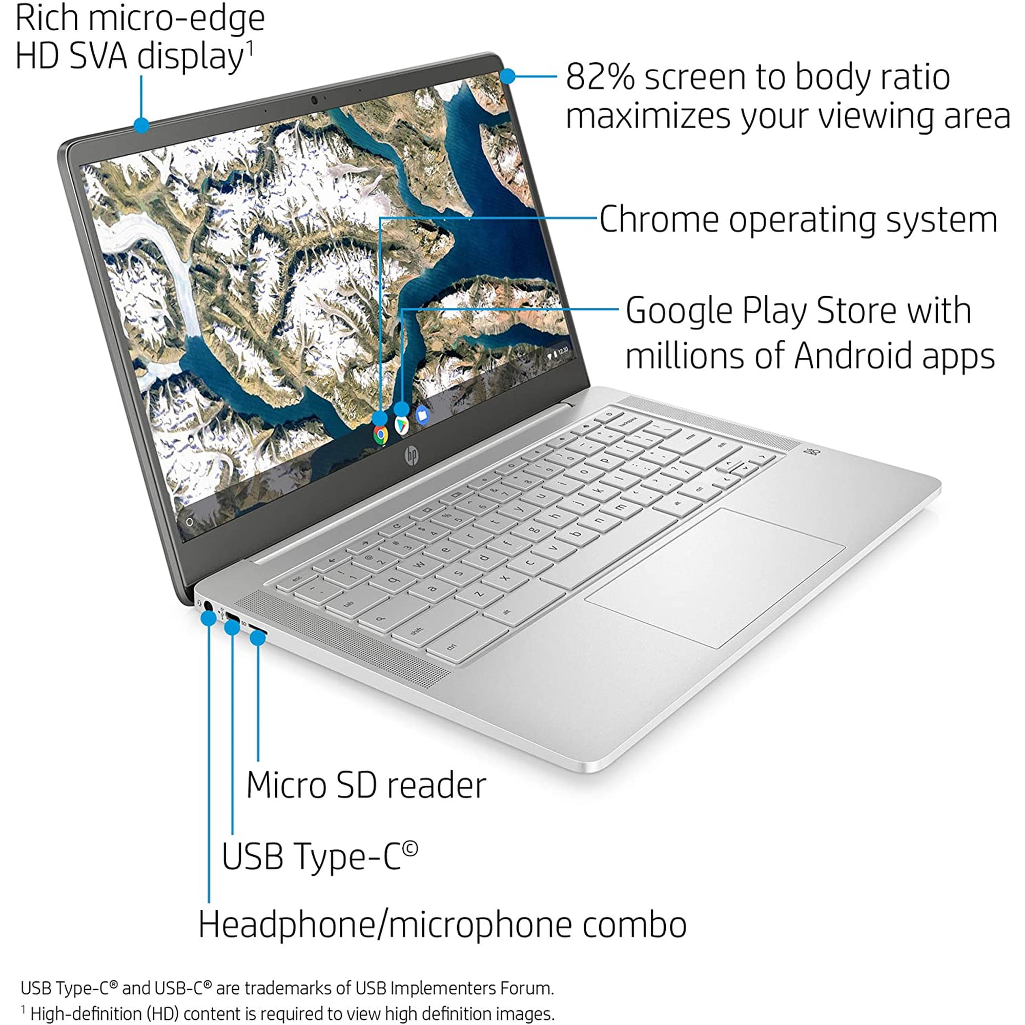 HP Chromebook 14-Inch HD Laptop, Intel Celeron N4000, 4 GB RAM, 32 GB eMMC, Chrome (14a-na0020nr, Ceramic White)