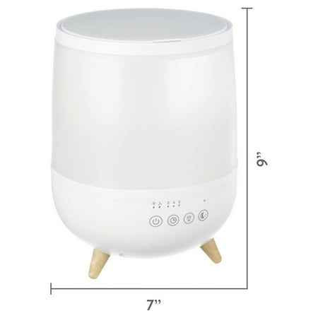 Equate Ultrasonic Humidifier, Diffuser, Cool Mist, Visible Mist, Filter-Free, 0.5 Gallon, White and Wooden
