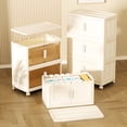 thumbnail image 3 of Cream White Plastic Storage Cabinet with Magnetic Door | Easy Folding for Various Scenarios | Thickened Panel for Longevity | Convenient Movement with Wheels, 3 of 3