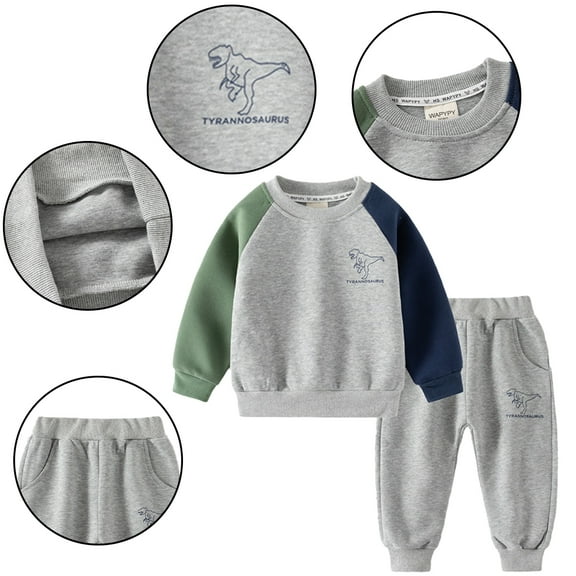 Godderr Toddler Baby Boys Pullover Sweatshirt Sweatpants Set Newborn Boys Dinosaur Printing Sweatsuit Top Jogger Pants Long Sleeve Baby Fall Winter Tracksuits Set for 12M-5Y