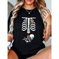 thumbnail image 2 of Halloween Skeleton Ribcage Heart Pumpkin Skull Women T-Shirt Top Holiday Party Costume Shirt, 2 of 6