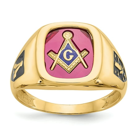 Men's 10K Yellow Gold Red Acrylic Masonic Ring