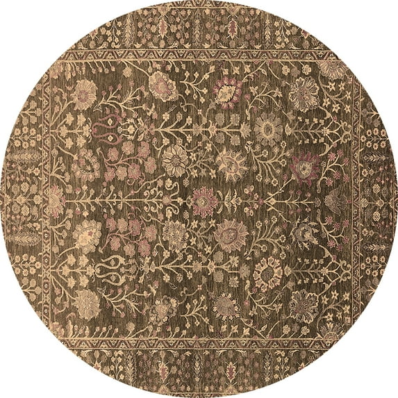 Ahgly Company Indoor Round Oriental Brown Industrial Area Rugs, 7' Round