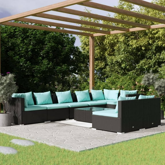 vidaXL 9 Piece Patio Lounge Set with Cushions Black Poly Rattan, 3102409