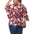 thumbnail image 4 of Agnes Orinda Women's Plus Size Floral Tops V Neck Flowy 3/4 Sleeve Chiffon Summer Casual Babydoll Blouses Burgundy 1X, 4 of 6