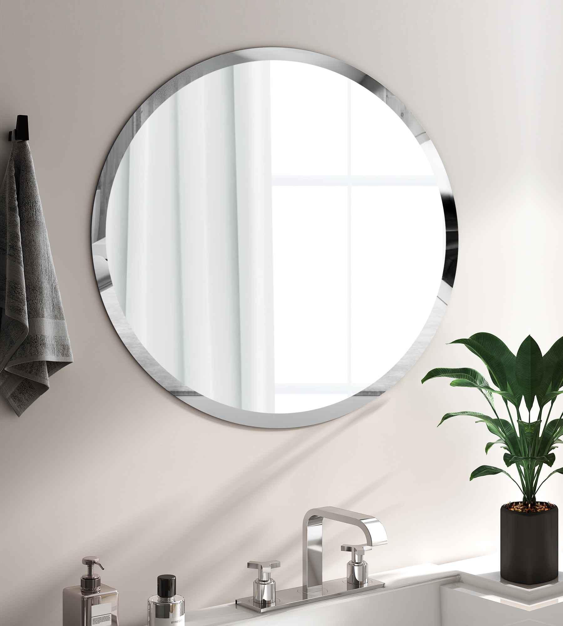NXHOME 24 in. x 24 in. Silver Round Bathroom Vanity Mirror Frameless