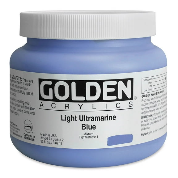 Golden Heavy Body Artist Acrylics - Light Ultramarine Blue, 32 oz Jar