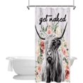 thumbnail image 1 of Get Naked Highland Cow Bull Shower Curtain 36"W x 72"L Western Floral Farm Portrait Polyester Fabric Waterproof 7 Pack Plastic Hook, 1 of 6