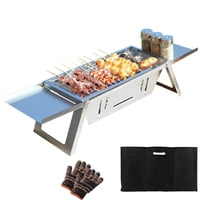 BAYUELSWU Foldable Charcoal Grill, Portable BBQ Grill with Stainless Steel Grill Net, Tabletop Barbecue Charcoal Grill with 2 Side Tray for Garden, Backyard, Party, Picnic, Travel (Silver)