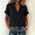 thumbnail image 5 of SAFUNY Women's Button Down Shirt Button Closure Collared Neck Short Sleeve Summer Style For All Day Wear Black L, 5 of 8