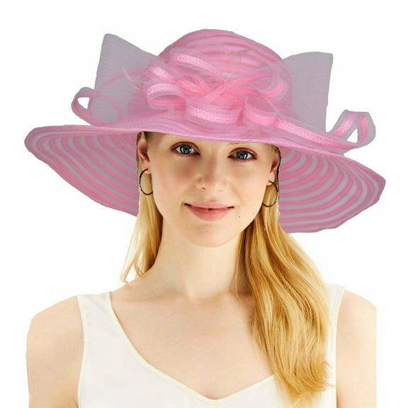 Josette Womens Church Micro Brim Organza Cloche Sun Dressy Hat, Pink